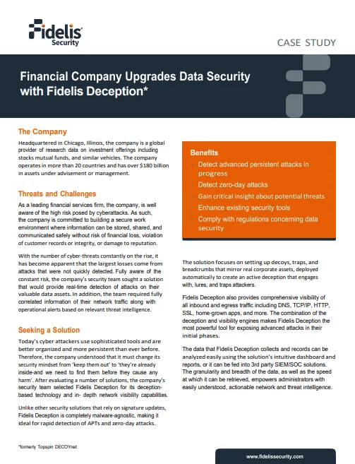 Financial Company Case Study - Fidelis Security