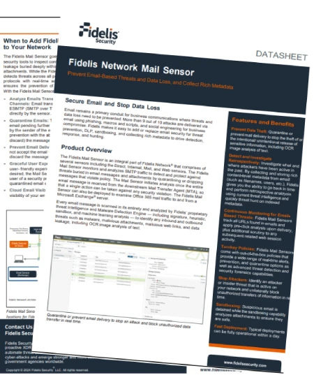 Fidelis Network Mail Sensors Datasheet Cover